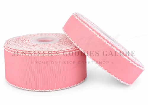 Moonstitch Ribbon, Scallop Edged Ribbon, Pink Ribbon, White Stitch, Hair Bow Ribbon, Grosgrain Ribbon, PER YARD