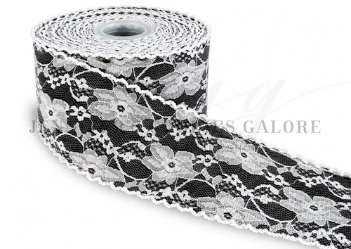 3", Lace Ribbon, Moonstitch, BLACK, Hair Bow Ribbon, PER YARD
