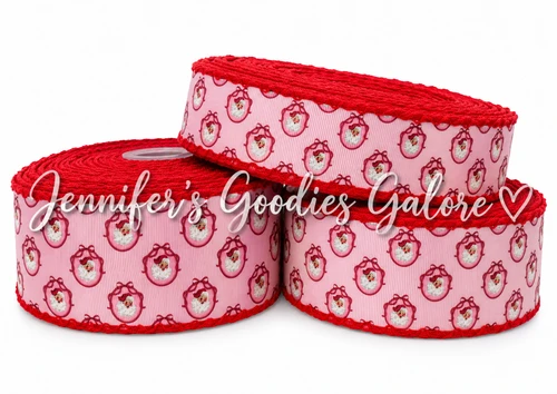 Christmas Ribbon, Moonstitch, Santa Ribbon, Pink Stripes, Santa Frame, Red Stitch, Hair Bow Ribbon, Wholesale Ribbon, PER YARD