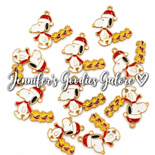 26x30mm, Christmas Charms, Enamel, Snoppy Charms, Woodstock, Small Charm Pendants, Necklace Charms, Charms for Bracelets, Holiday Charms, Wholesale Charms, 2PCS