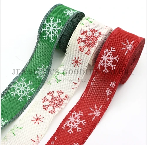 1.6", Christmas Ribbon, Linen Ribbon, Snowflake Ribbon, Hemp Ribbon, Hair Bow Ribbon, PER YARD