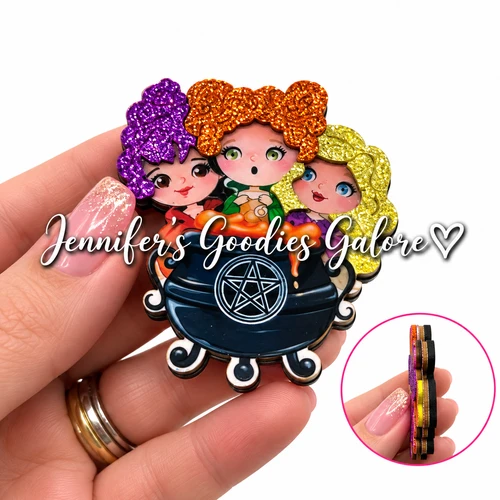 3", Hocus Pocus Shakers, Halloween Pattern Shakers, Witches, Layered Flat Back Resins, Quicksand Shaker Resin, Big Bow Shaker, Cabochon, Die Cut Resins, Bow Embellishments, DIY Badge Reel Accessories, 1PC 