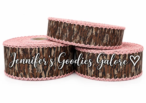 Camoflauge Ribbon, Moonstitch Ribbon, Camo Print Ribbon, Pearl Pink Stitch, Hair Bow Ribbon, Wholesale Ribbon, PER YARD