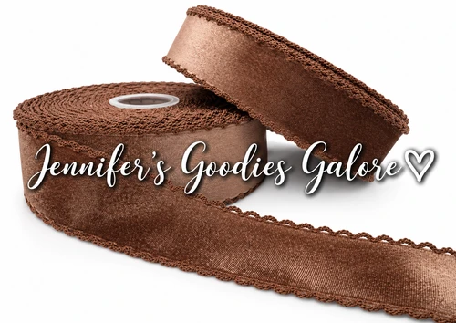 Velvet Moonstitch, Brown, Moonstitch Ribbon, Velvet Ribbon, Hair Bow Ribbon, PER YARD