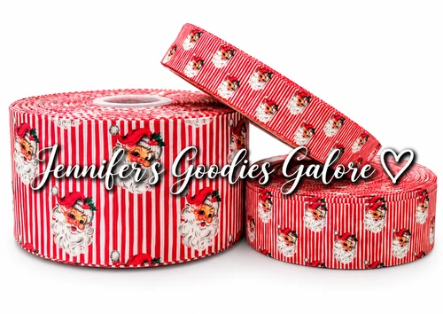 Christmas Ribbon, Santa Ribbon, Red Stripes, Santa Claus Hair Bow Ribbon, Wholesale Ribbon, PER YARD