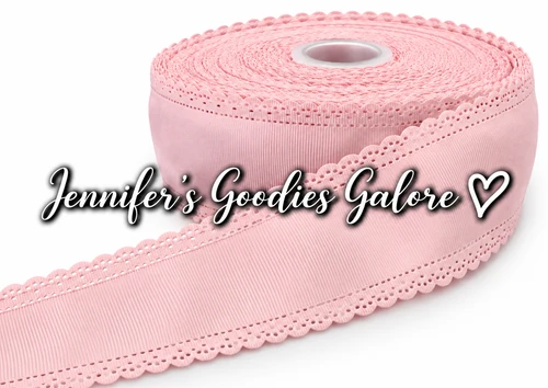2.5", Scalloped Edge Ribbon, PEARL PINK, Eyelet Ribbon, Lace Edge Ribbon, Hollow Edge, Hair Bow Ribbon, 1 YARD