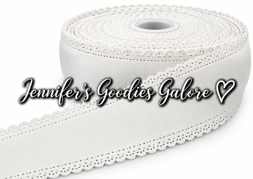 2.5", Scalloped Edge Ribbon, WHITE, Eyelet Ribbon, Lace Edge Ribbon, Hollow Edge, Hair Bow Ribbon, 1 YARD
