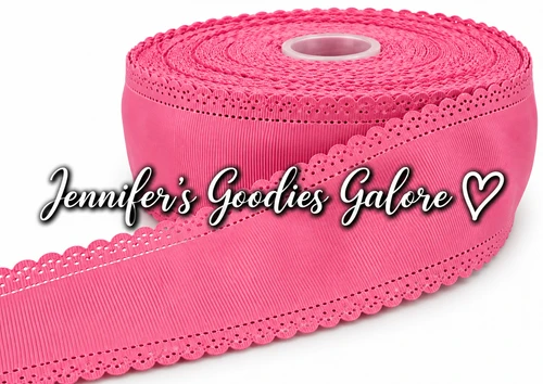 2.5", Scalloped Edge Ribbon, ROSE BLOOM, Eyelet Ribbon, Lace Edge Ribbon, Hollow Edge, Hair Bow Ribbon, 1 YARD 
