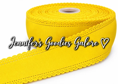 2.5", Scalloped Edge Ribbon, DAFFODIL, Eyelet Ribbon, Lace Edge Ribbon, Hollow Edge, Hair Bow Ribbon, 1 YARD 