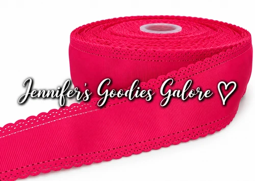 2.5", Scalloped Edge Ribbon, SHOCKING PINK, Eyelet Ribbon, Lace Edge Ribbon, Hollow Edge, Hair Bow Ribbon, 1 YARD 