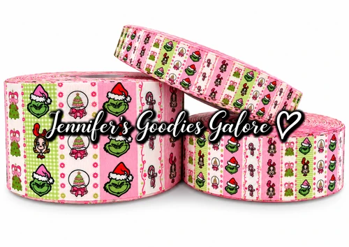 Grinch Ribbon, Cindy Lou, Christmas Ribbon, Pink Stripes, Holiday Ribbon, Hair Bow Ribbon, PER YARD