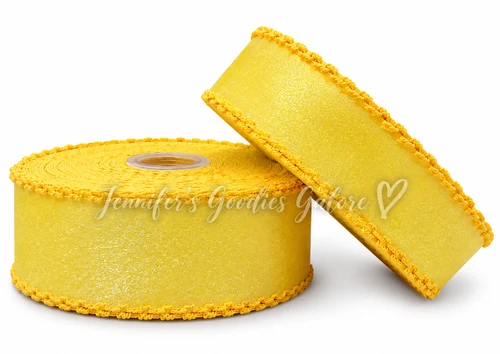 Glitter Ribbon, Moonstitch Ribbon, Satin Ribbon, LEMON, Hair Bow Ribbon, Per Yard