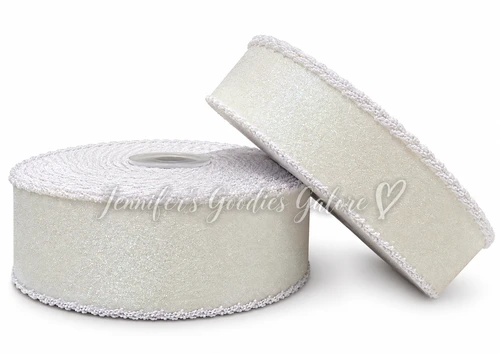 Glitter Ribbon, Moonstitch Ribbon, Satin Ribbon, WHITE, Hair Bow Ribbon, Per Yard