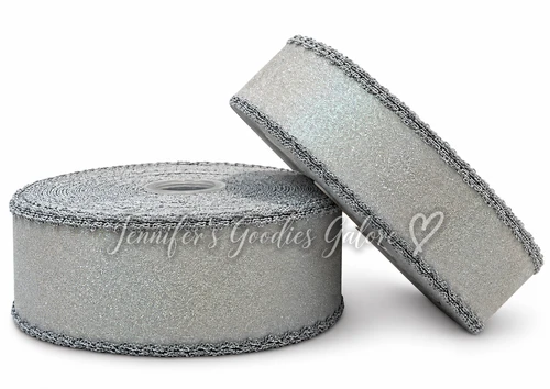 Glitter Ribbon, Moonstitch Ribbon, Satin Ribbon, LIGHT SILVER, Hair Bow Ribbon, Per Yard