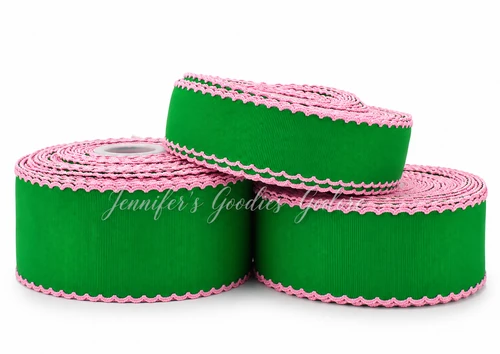 St. Patrick's Day Ribbon, Moonstitch, Rose Pink Moonstitch, Emerald Ribbon, Holiday Ribbon, Hair Bow Ribbon, Wholesale Ribbon, PER YARD