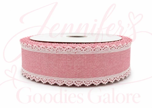 2.5", Linen Ribbon, Scalloped Edge Ribbon, Vintage Rose Ribbon, White Lace Edge Ribbon, Hair Bow Ribbon, 1 YARD