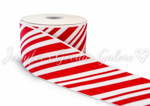 3", Christmas Ribbon, Candy Cane Ribbon, Silver Glitter, Hair Bow Ribbon, PER YARD
