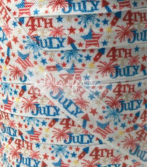 5/8", July 4th FOE, Fire Works Print, 4th of July, Fold Over Elastic