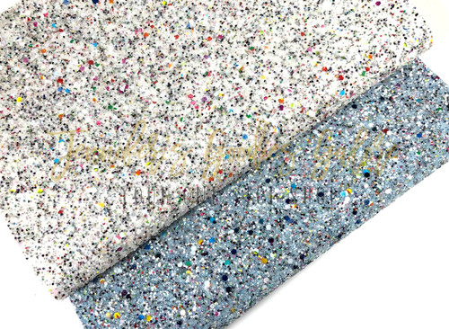 21x29cm (8.26" x 11.41"), Chunky Glitter Synthetic Leather, Glitter Fabric,  Sequin Leather, Blue or White, Jelly Fabric Sheet, Leather Fabric, Faux Leather Fabric Sheet, Fabric, DIY Hair Bows, 1 Sheet (164)