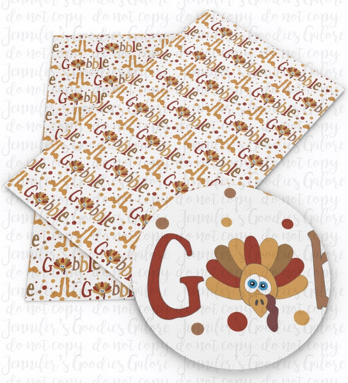 20x34cm (7.8" x 13.4"), Gobble Synthetic Leather, Thanksgiving Print Leather, Holiday Fabric Sheet, Turkey Leather Fabric, Faux Leather Fabric Sheet, Fabric, DIY Hair Bows, 1 Sheet (123)