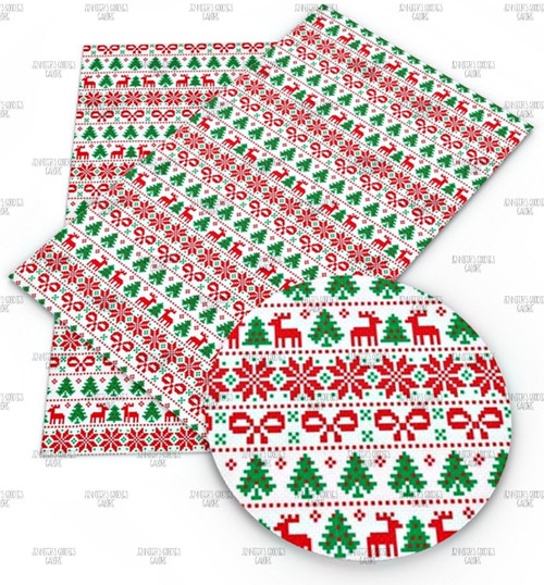20x34cm (7.8" x 13.4"), Christmas Trees Fabric, Reindeer Fabric, Synthetic Leather, Christmas Sweater Leather Fabric, Holiday Fabric Sheet, Faux Leather Fabric Sheet, Fabric, DIY Leather Bows, 1 Sheet (142)