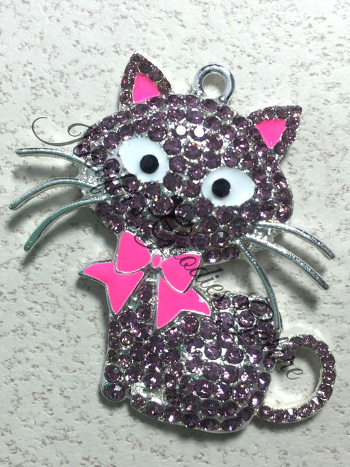 38x50mm, Purple Cat Rhinestone Pendant, Cat Pendant, Halloween Pendant, Chunky Necklace Bead (515)