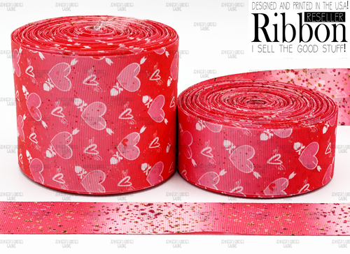 Valentine Ribbon, US Designer Ribbon, Double Sided Ribbon, Pink Hearts Ribbon, Arrow, Holiday Ribbon, Hair Bow Ribbon, Wholesale Ribbon, PER YARD
