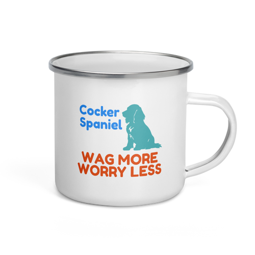 Wag More Worry Less – Cocker Spaniel Camper Enamel Mug 12oz