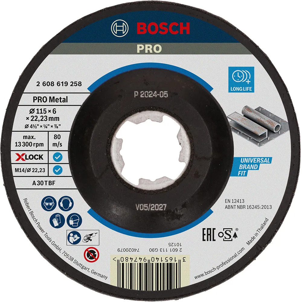 Bosch X-Lock 115 x 22.23mm Expert for Metal Depressed Grinding Disc