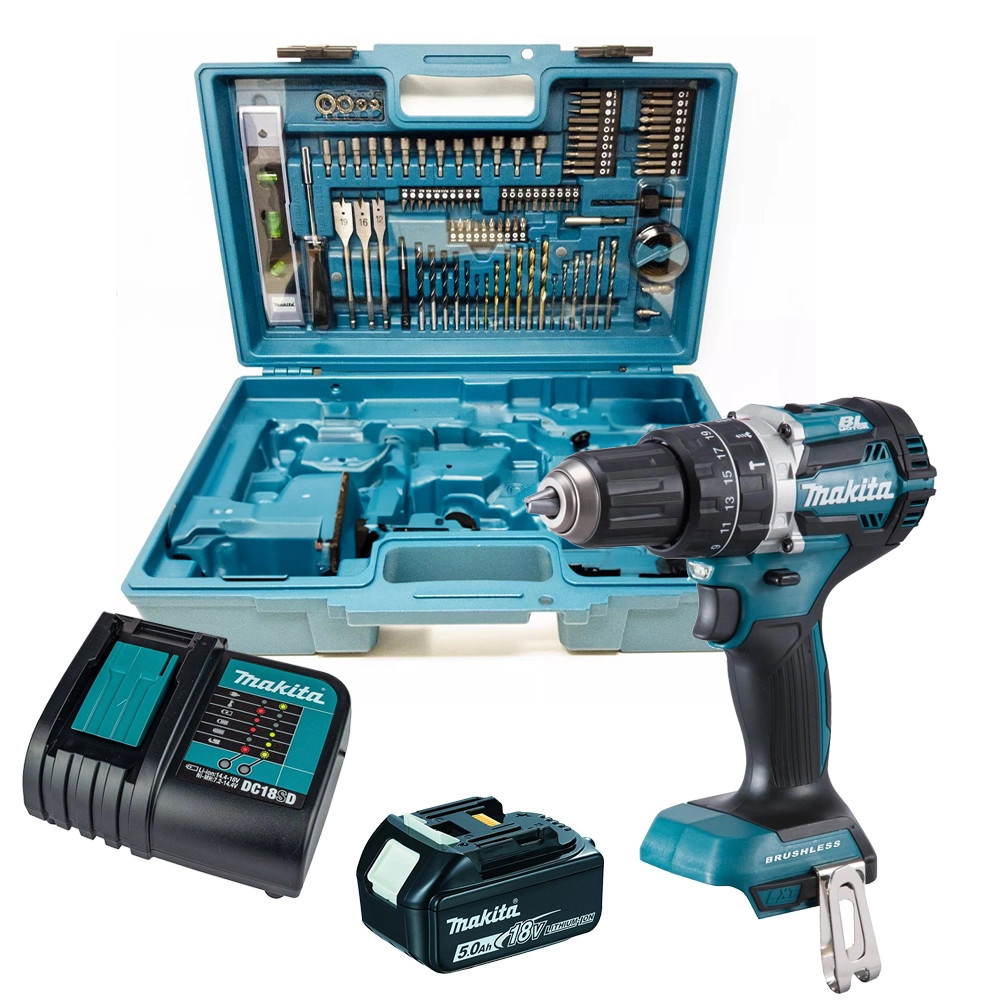 Makita DHP484STX5 18V LXT Combi Drill, 101 Piece Bit & Accessory