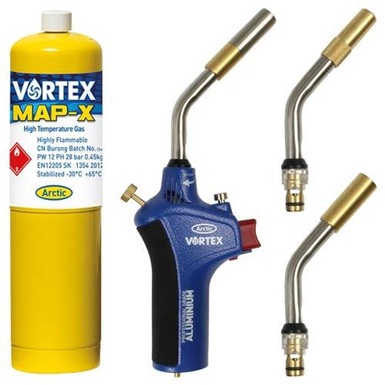 Vortex Brazing Torch with 3 Burner Tubes inc 450g MAPEX Gas Cylinder