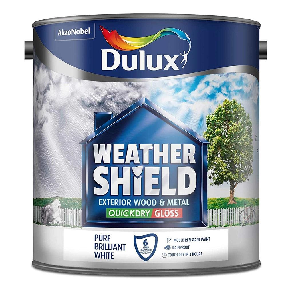 Dulux Weathershield Quick Dry Gloss Pure Brilliant White Paint 0.75L