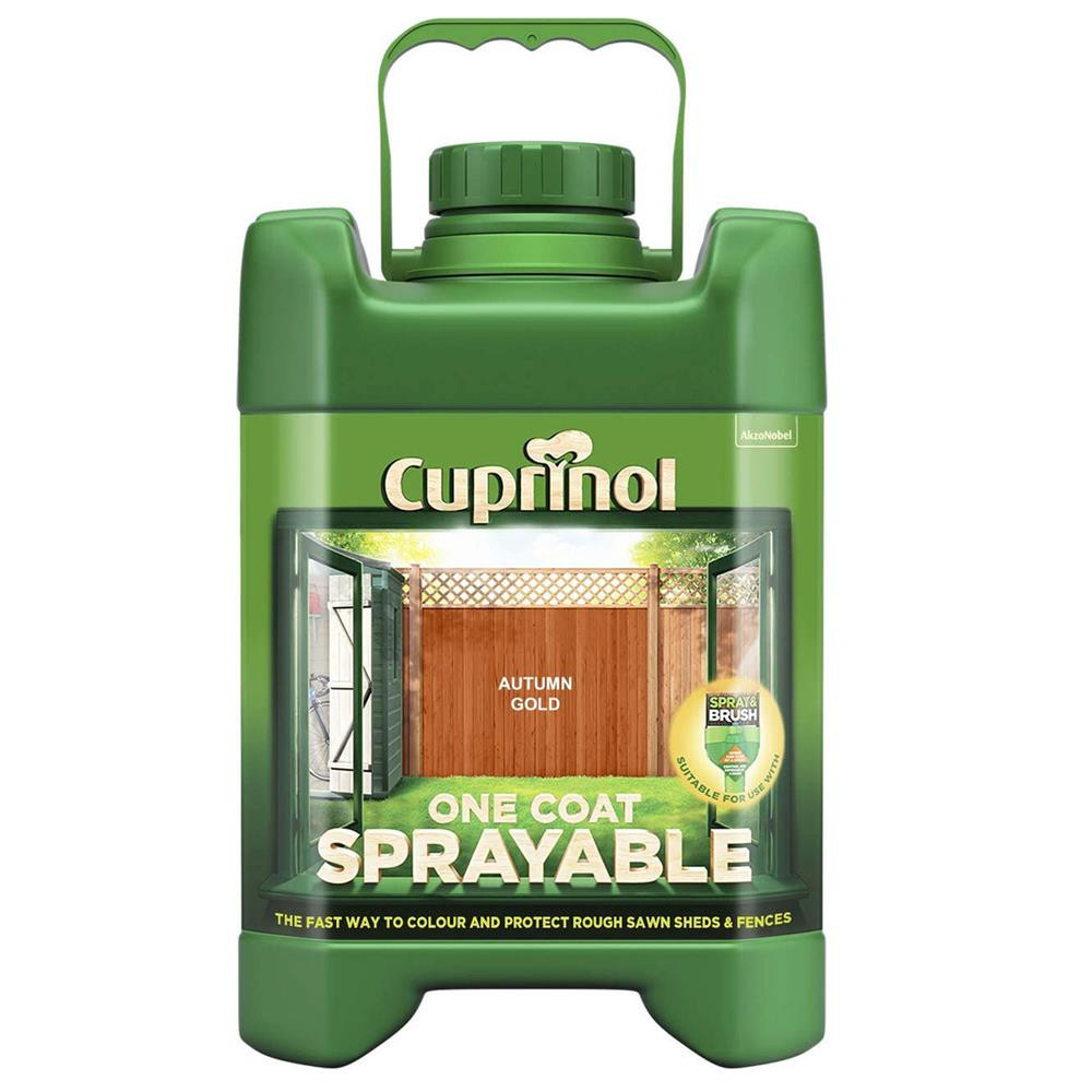 Cuprinol One Coat Sprayable Autumn Gold 5L Fence Treatment ITS.co.uk
