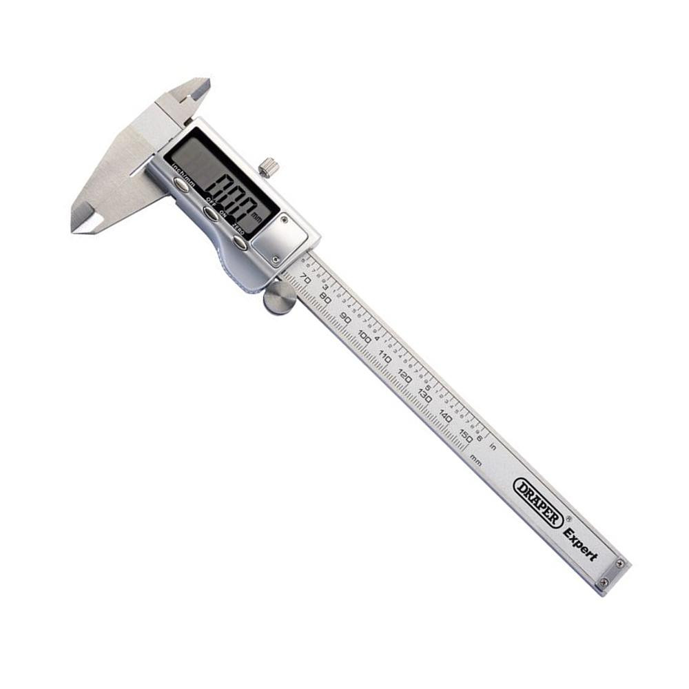 Calibro Digitale Draper 150 Mm - Doppia Lettura Mm/pollice, Acciaio Inox