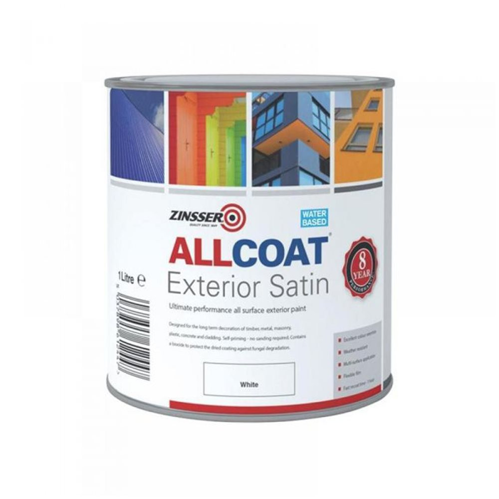 Zinsser AllCoat Exterior Satin White Paint 1L ITS.co.uk