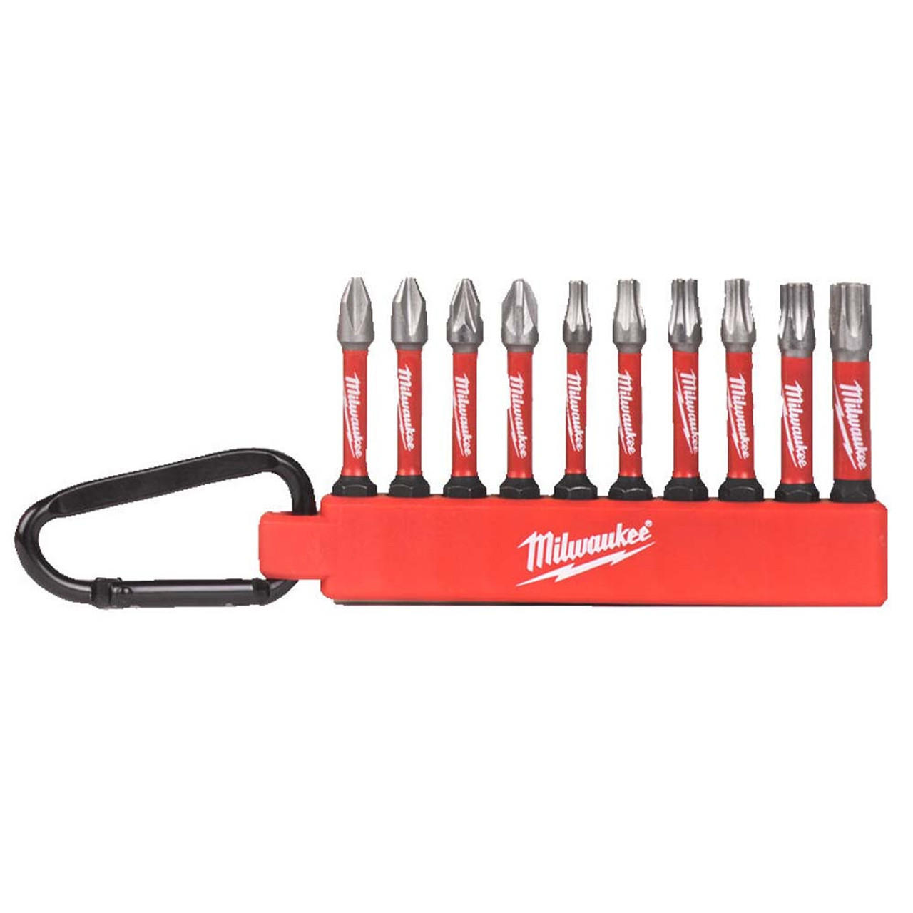 Milwaukee 10 Piece SHOCKWAVE Screwdriver Bit Carabiner Set ITS.co.uk
