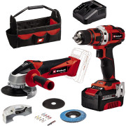 Einhell TE-TK 18/2 Li 18V Grinder and Combi Drill 2 Piece Kit, 1x 4.0Ah Battery, Charger & Tool Bag