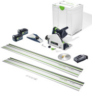 Festool TSC 55 18V Brushless Plunge Saw, 2x 5.0Ah Bluetooth Batteries, 2x 1.4m Guide Rails, 2x Connector Pieces, Charger & Case Festool TSC 55 18V Brushless Plunge Saw, 2x 5.0Ah Bluetooth Batteries, 2x 1.4m Guide Rails, 2x Connector Pieces, Charger & Case