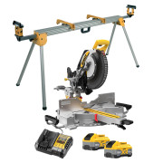 Dewalt DCS782XW2-GB 18V XR 305mm Slide Mitre Saw, 2x 8.0Ah Batteries, Charger & DE7023 Saw Stand