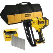 Dewalt DCN660N 18V XR Brushless Second Fix Finishing Angled Nail Gun, 2500x 32mm 16g 20° Angled Brad Nails & 24’’ Large Duffel Tool Bag