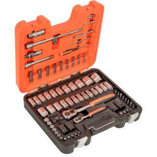 Bahco 77 Piece 1/4" Sq. & 1/2" Sq. Sockets with Screwdriver Bit Set