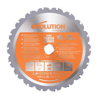 Evolution R185TCT-20CS 185mm x 20mm 20T Multi-Purpose Saw Blade Evolution R185TCT-20CS 185mm x 20mm 20T Multi-Purpose Saw Blade