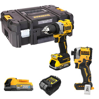 Dewalt DCK2050E2T 2 Piece 18V XR Brushless Power Tool Kit, 2x 1.7Ah Powerstack Batteries, Charger & Case