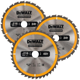 Dewalt 3 Piece DT1962-QZ 216mm x 30mm 24/40T Construction Saw Blade