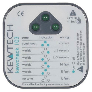 Kewtech KEWCHECK103 103 Socket Tester w/Audible Tone & LED Kewtech KEWCHECK103 103 Socket Tester w/Audible Tone & LED
