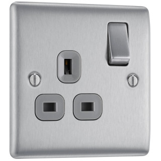 BG Electrical Nexus Metal 13A 1-Gang SP Switched Plug Socket Brushed Steel BG Electrical Nexus Metal 13A 1-Gang SP Switched Plug Socket Brushed Steel