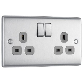 BG Electrical Nexus Metal 13A 2-Gang DP Switched Plug Socket Brushed Steel BG Electrical Nexus Metal 13A 2-Gang DP Switched Plug Socket Brushed Steel