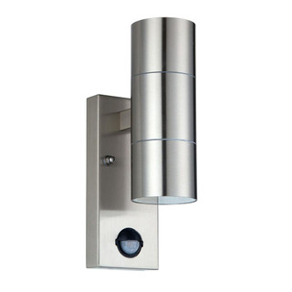 Luceco Exterior Decorative Stainless Steel IP54 Up/Down GU10 Wall Light With PIR Sensor