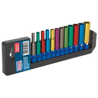 Sealey 12 Piece 1/4” Sq. Drive Multi-Coloured WallDrive Metric Deep Socket Set Sealey 12 Piece 1/4” Sq. Drive Multi-Coloured WallDrive Metric Deep Socket Set