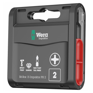 Wera 'Bit-Box 15' 25mm PH2 Screwdriver Bits - Pack of 15 Wera 'Bit-Box 15' 25mm PH2 Screwdriver Bits - Pack of 15